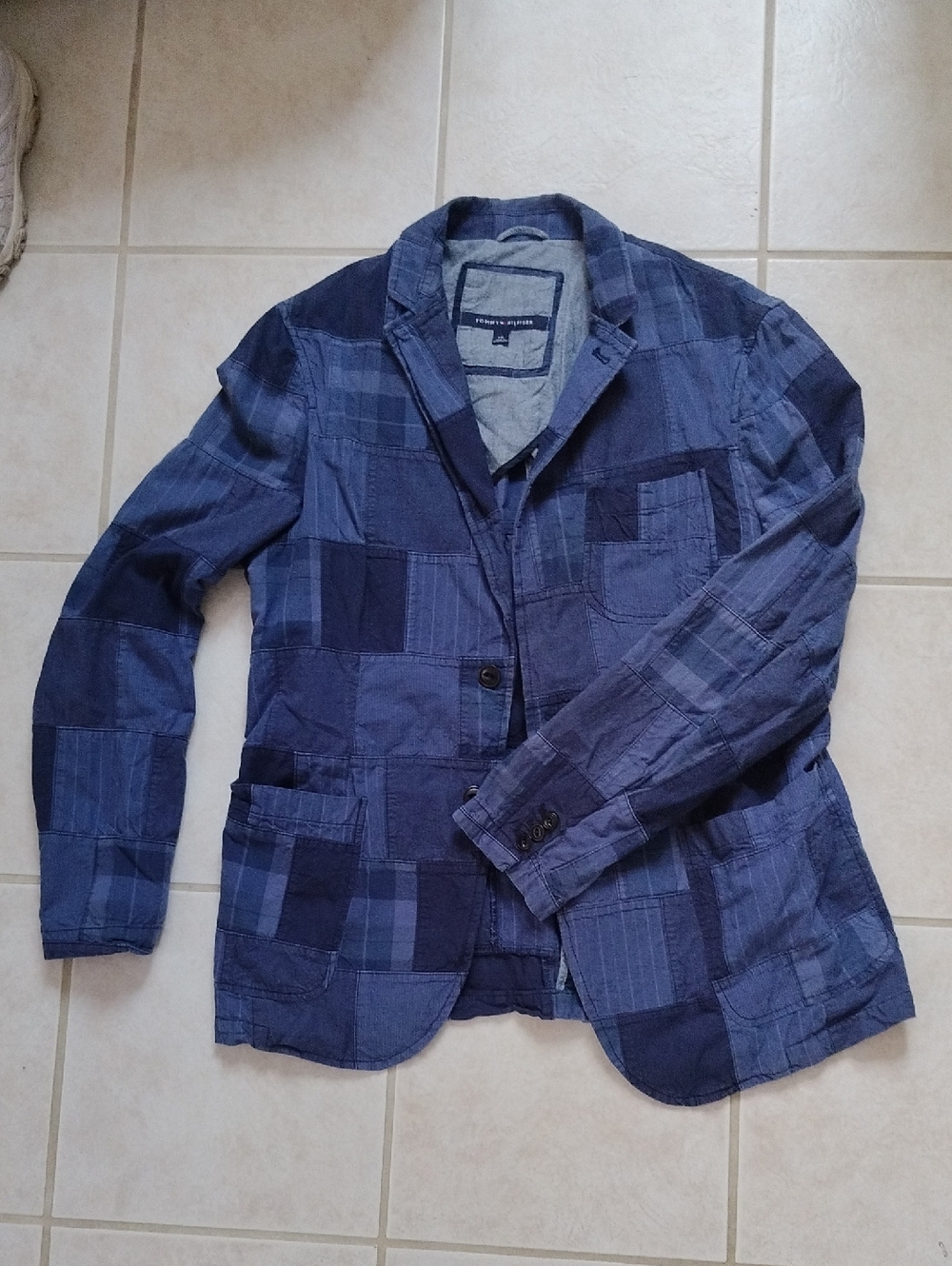 Tommy Hilfiger Navy Blue Jacket with Gray Chambray Lining